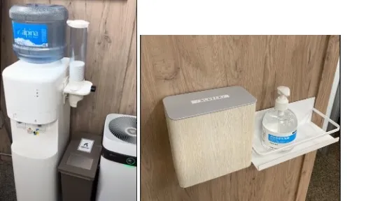 TOMAS教室内の設備。ウォーターサーバーや消しかす入れも備え付けあり TOMAS教室内の設備。ウォーターサーバーや消しかす入れも備え付けあり