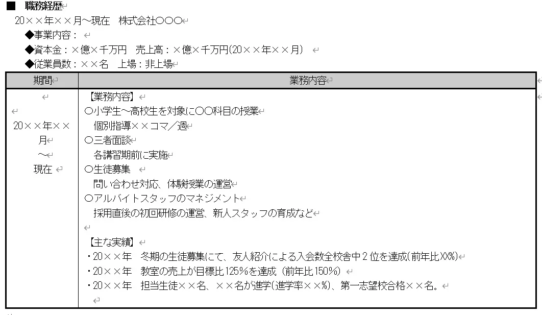 職務経歴例 職務経歴例
